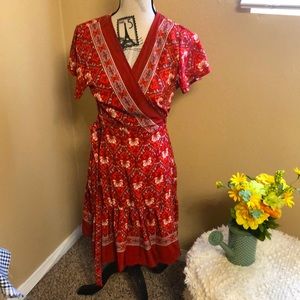 Red floral wrap dress !